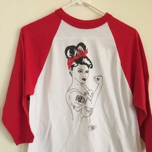 Breastfeeding rockabilly lady baseball tee